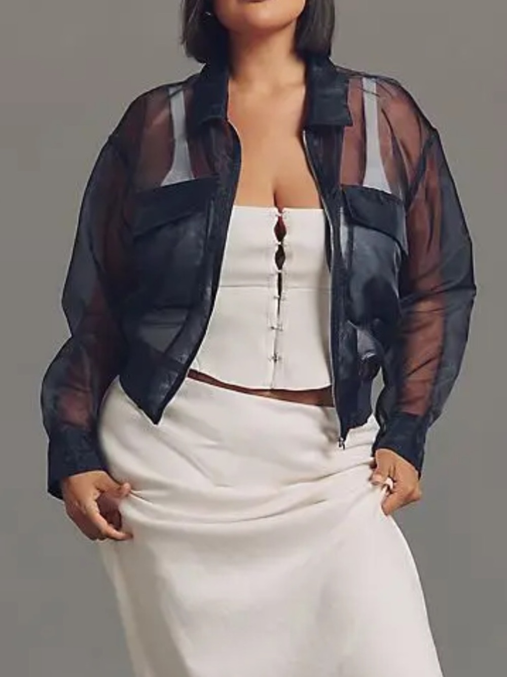 Dolan Left Coast Sheer Organza Bomber Jacket Black XL NWOT Anthropologie